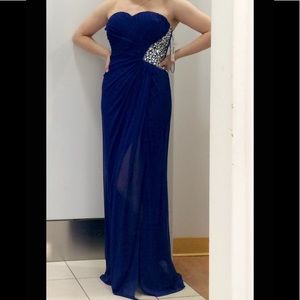 Maxi floor length blue prom wedding evening dress